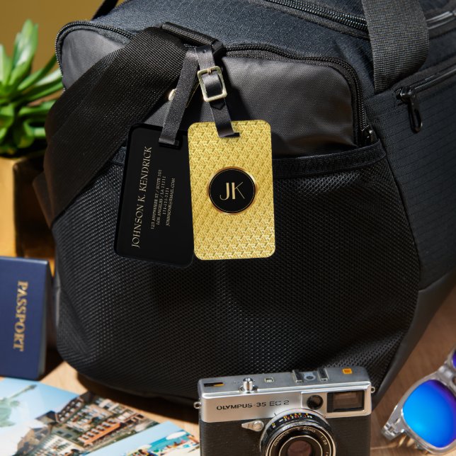 Professional Gold Pattern Personalized Initial Luggage Tag (Front & Back)