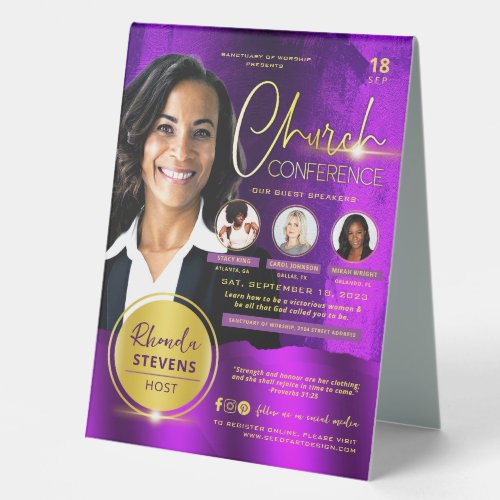 Professional Gold  Purple Church Conference  Table Tent Sign