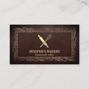 Professional gold rolling pin whisk chef bakery business card