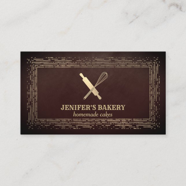 Professional gold rolling pin whisk chef bakery business card (Front)