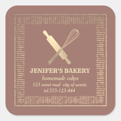 Professional gold rolling pin whisk chef bakery square sticker