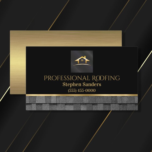 Professional Gold Roofing Shingles Construction Bu Business Card (Creator Uploaded)