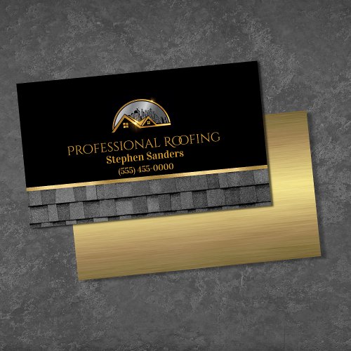 Professional Gold Roofing Shingles Construction Business Card