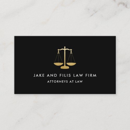 Professional Gold Scales Attorney Law Firm Black Business Card