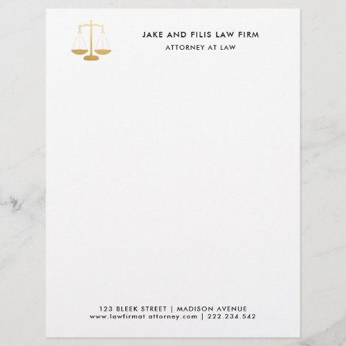 Professional Gold Scales Attorney Law Firm Letterhead