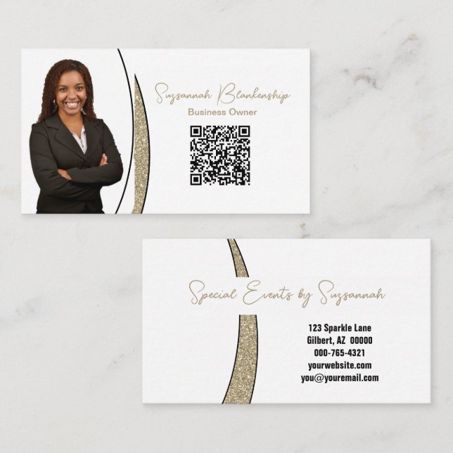 Professional Gold Sliver of Faux Glitter Photo QR Business Card (Front/Back)