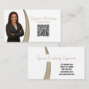 Professional Gold Sliver of Faux Glitter Photo QR Business Card