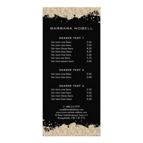 Professional Gold Splatter Service Menu