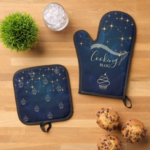  ProfessionalGold StarsWhiskCupcakeCooking  Oven Mitt  Pot Holder Set