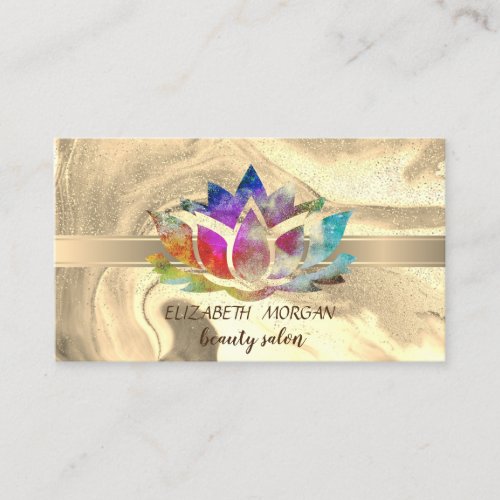 Professional Gold Stripe Rainbow LotusMarble Business Card
