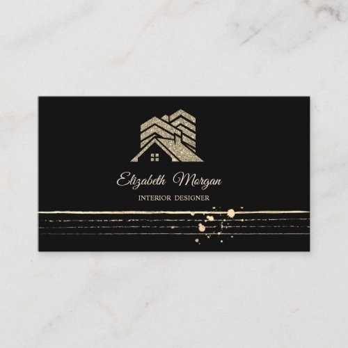 Professional Gold Stripes Glitter House Roof Business Card