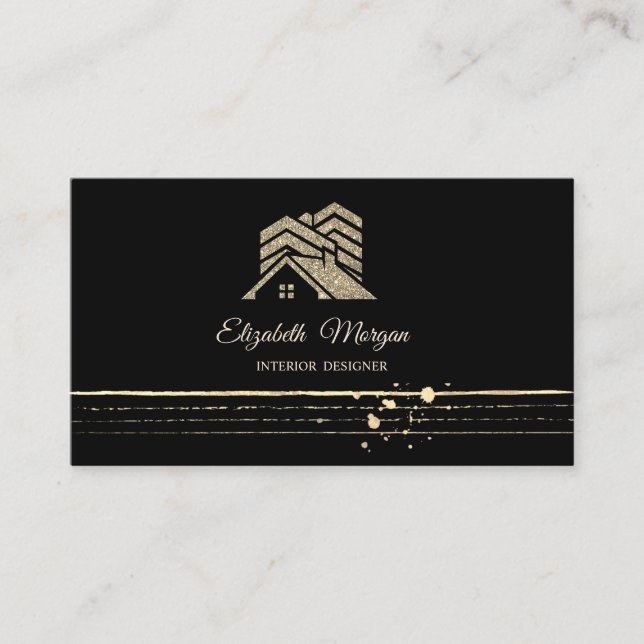 Professional Gold Stripes Glitter House Roof Business Card (Front)
