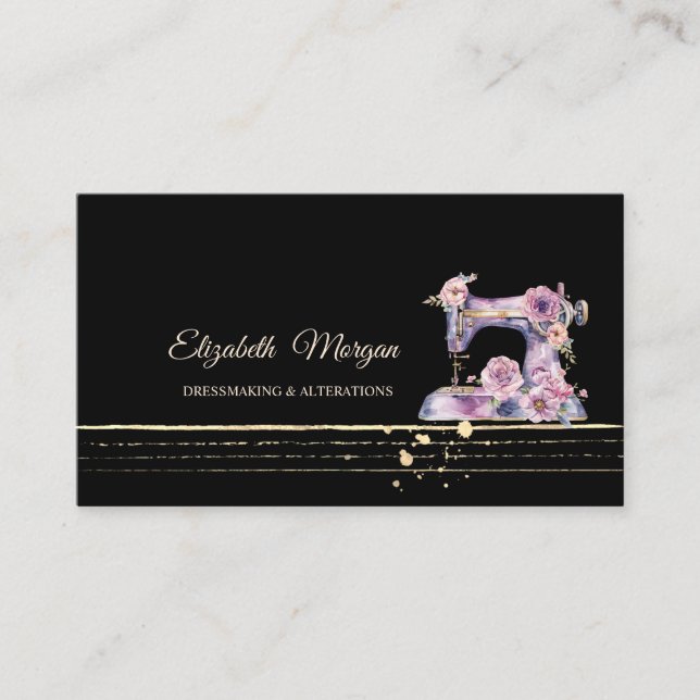 Professional Gold Stripes Sewing Machine Business Card (Front)
