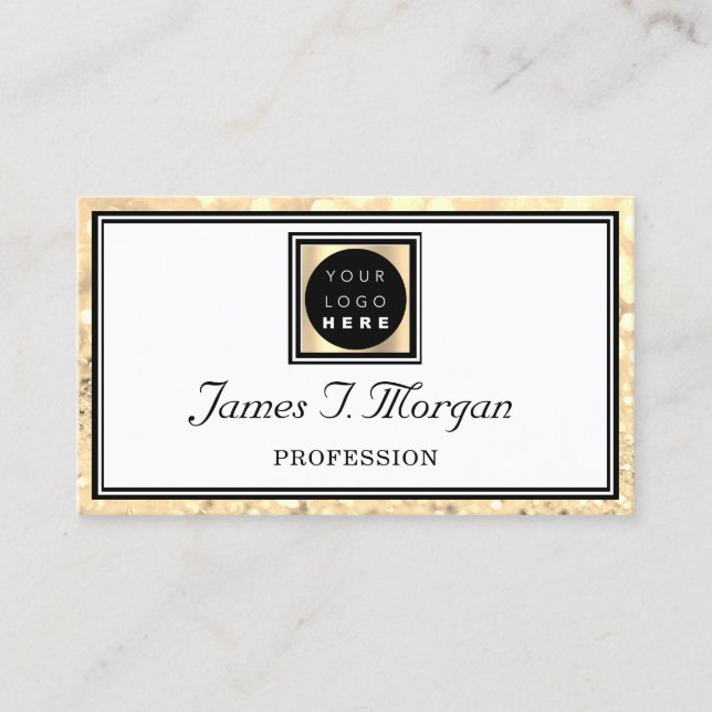 Professional Gold White Glitter Frame Logo VIP Business Card (Front)