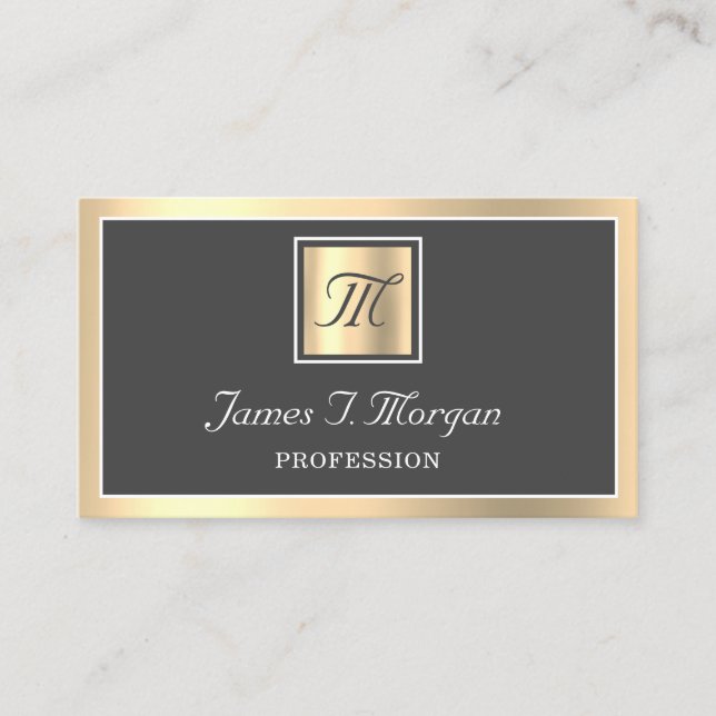 Professional Golden Sepia Logo Gray Monogram Business Card (Front)
