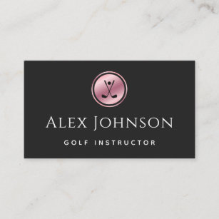 Professional Golf Instructor Coach Rose Gold Black Business Card