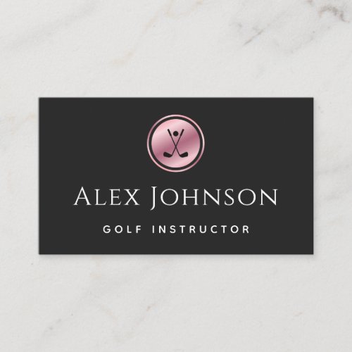Professional Golf Instructor Coach Rose Gold Black Business Card