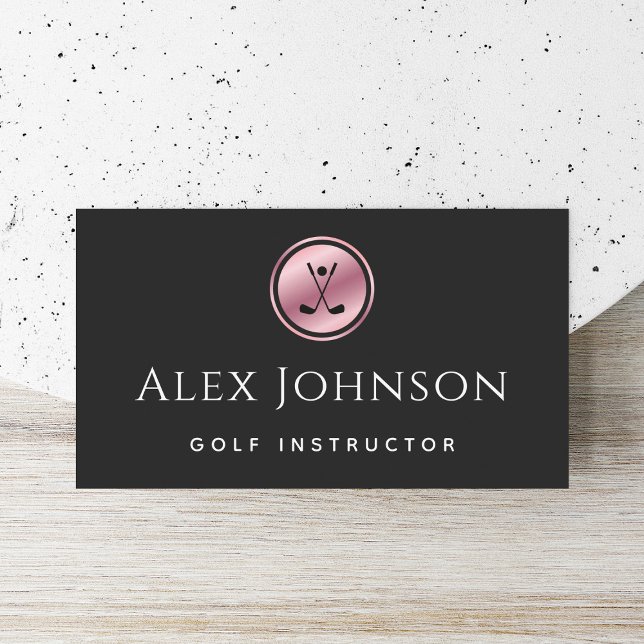 Professional Golf Instructor Coach Rose Gold Black Business Card (Creator Uploaded)