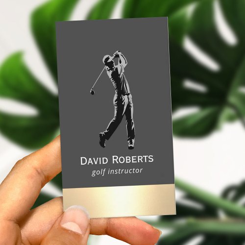 Professional Golf Instructor Modern Gold Border Business Card