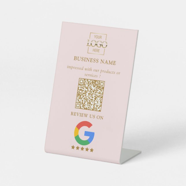 Professional Google Reviews QR Code Business Logo Pedestal Sign (Front)