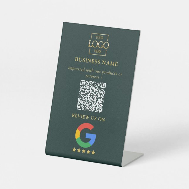 Professional Google Reviews QR Code Business Logo Pedestal Sign (Front)