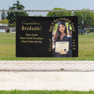 Professional Graduation Photo in Gold and Black Banner
