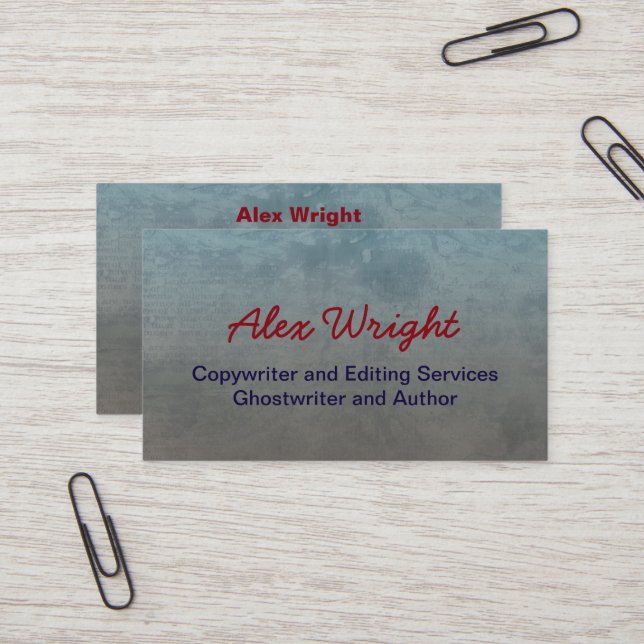 Professional Gray Abstract Freelance Writer Author Business Card (Front/Back In Situ)