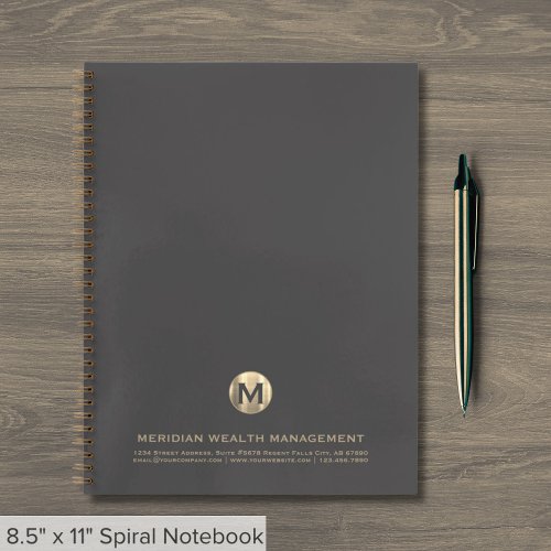Professional Gray and Gold Business Monogram Notebook