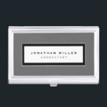 Professional Gray & Black Framed Name & Title Business Card Case<br><div class="desc">Professional business card holder features sleek minimalist design in a gray, black and white color palette. Custom name and title presented on a simple white background, framed in a sleek border on a grey background. Shown with personalized name and title in simple modern font, this executive business card holder is...</div>