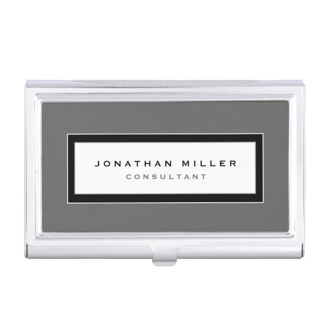 Professional Gray & Black Framed Name & Title Business Card Case (Front)