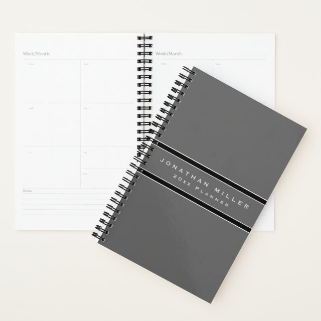 Professional Gray & Black Stripe | Name & Year Planner (Display)