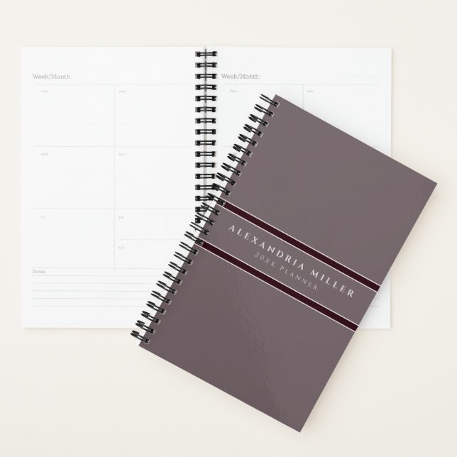 Professional Gray & Burgundy Stripe | Name & Year Planner (Display)