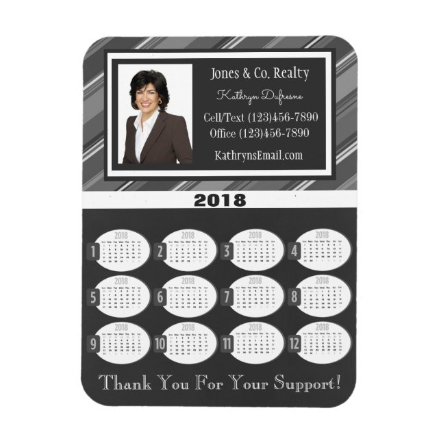 Professional Gray Business 2018 Calendar w/Photo Magnet (Vertical)
