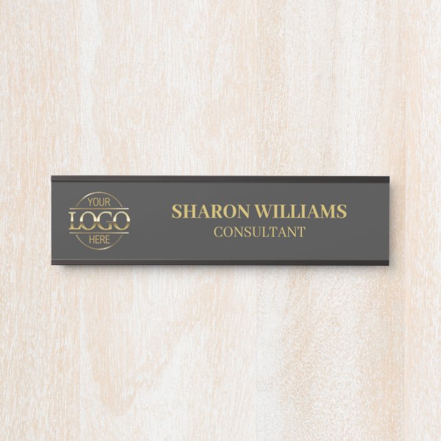 Professional Gray Custom Business Logo Office Door Sign (Front)