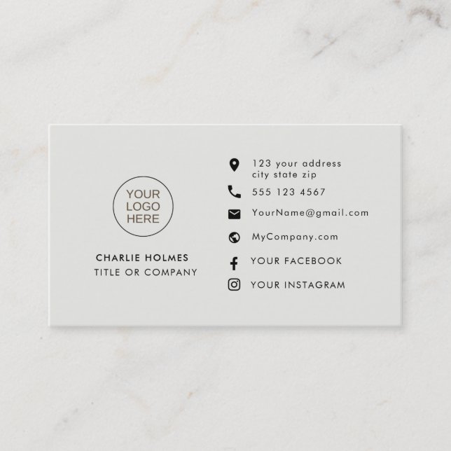Professional Gray | Custom Icons Social Media Business Card (Front)