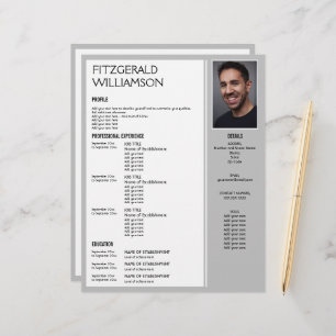 Professional Gray Custom Photo RESUME Letterhead