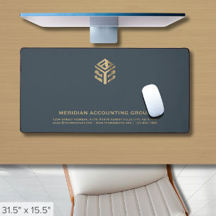 Professional Gray Gold Geometric Logo Desk Mat