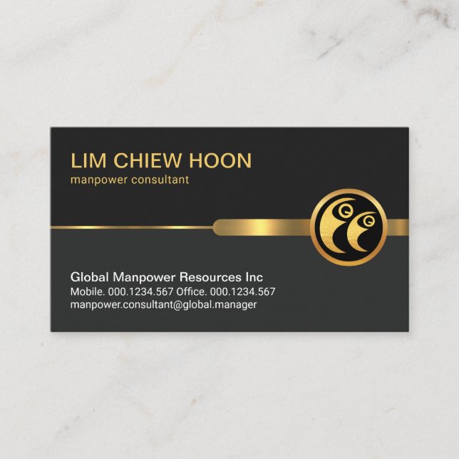 Professional Gray Layers Gold Manpower Business Card (Front)