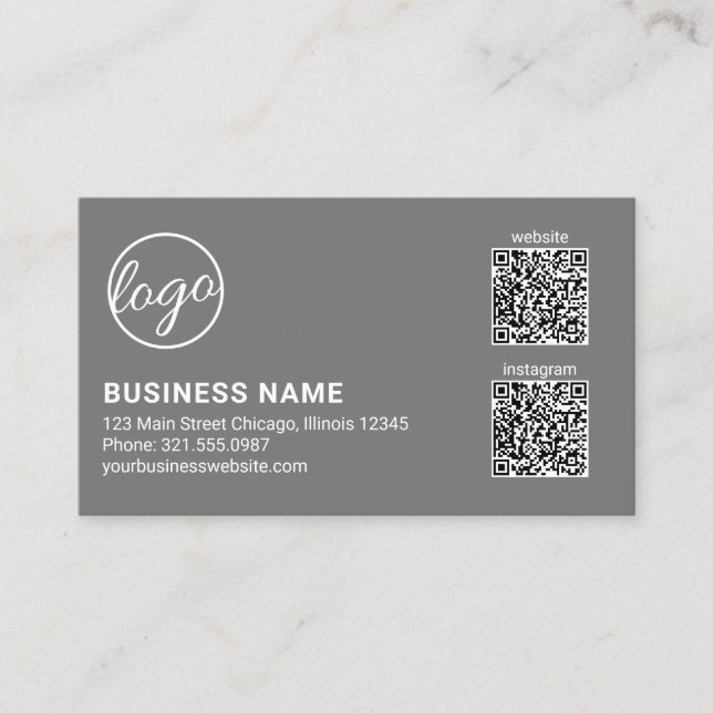 Professional Gray Logo QR Code Modern Business Card (Front)