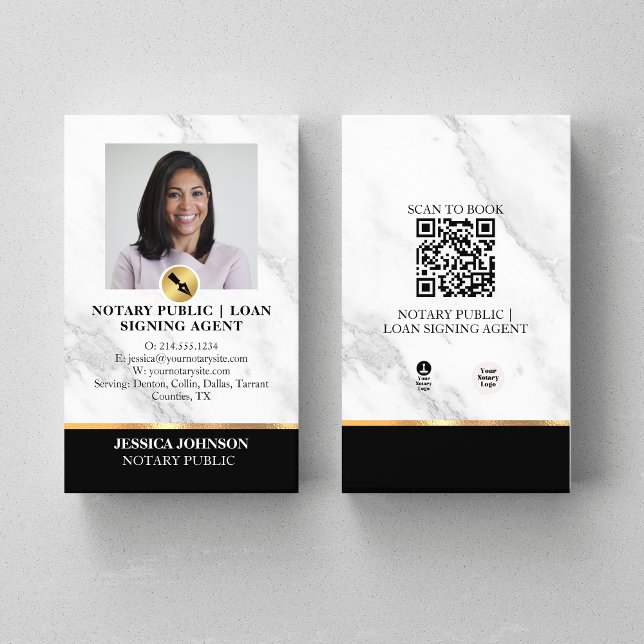 Professional Gray Marble Luxury Notary Public QR  Business Card (Creator Uploaded)