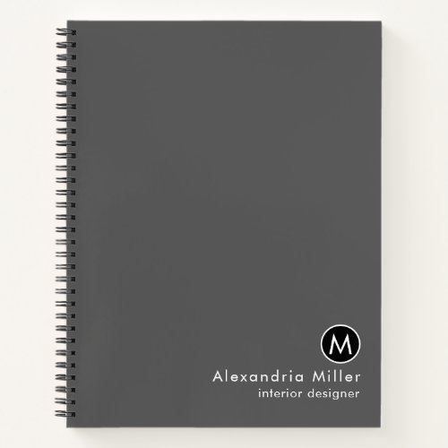 Professional Gray Minimalist Monogram Notebook