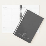 Professional Gray Monogram Initial Name & Title Planner<br><div class="desc">Professional business planner features a minimal design in a gray color palette with white accents. Custom name presented in the lower right hand corner in stylish simple font with a complimentary minimal monogram medallion. Shown with a custom name and monogrammed initial on the front in modern typography, this personalized business...</div>