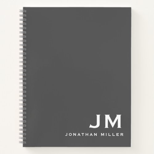 Professional Gray Monogram Initials Notebook