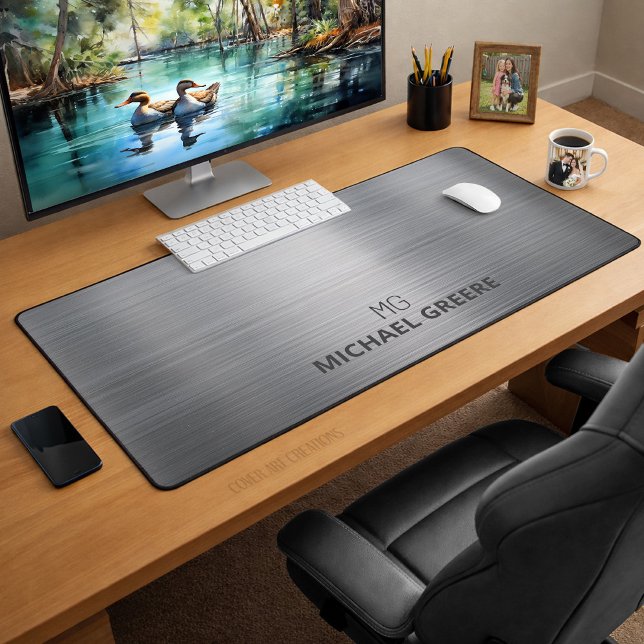 Professional Gray Monogram Personalized Office Desk Mat (Creator Uploaded)