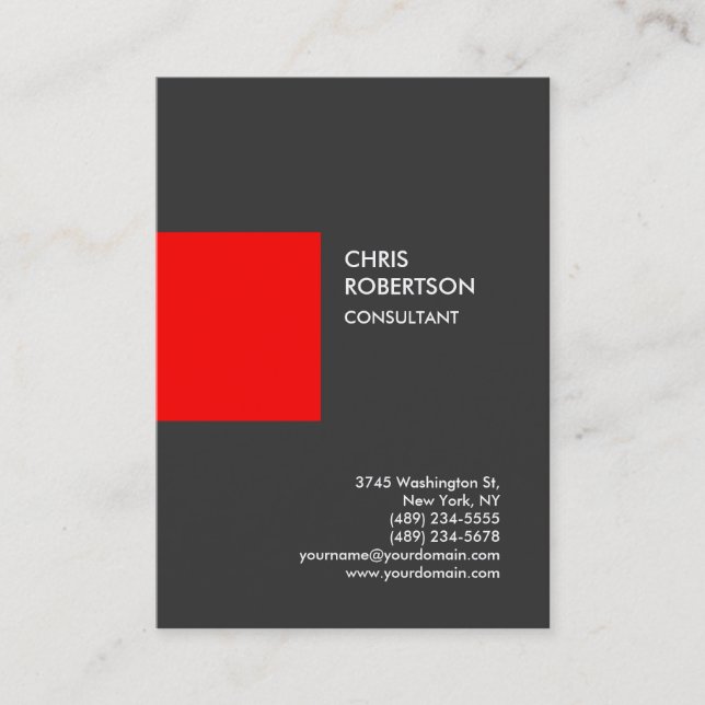 Professional Gray Red Vertical Business Card (Front)