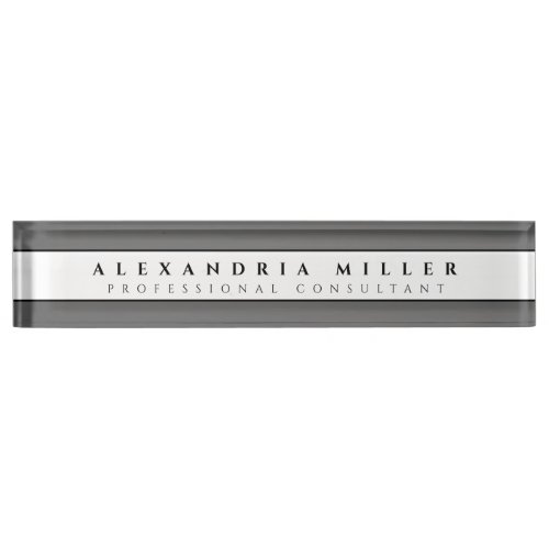 Professional Gray  White Banner  Name  Title Desk Name Plate