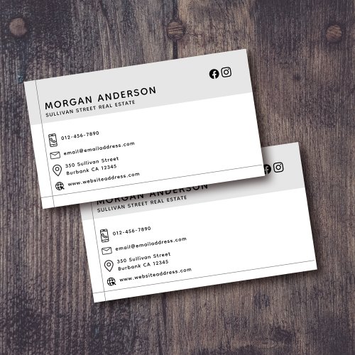 Professional Gray White Icons Real Estate Agent Business Card