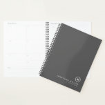 Professional Gray & White Monogram Initial Planner<br><div class="desc">Modern planner features a minimal design in a gray and white color palette. Custom name presented in the lower right hand corner in simple stylish font with a complimentary minimal monogram medallion. Shown with a custom name and monogram initial on the front in modern typography, this personalized business planner is...</div>