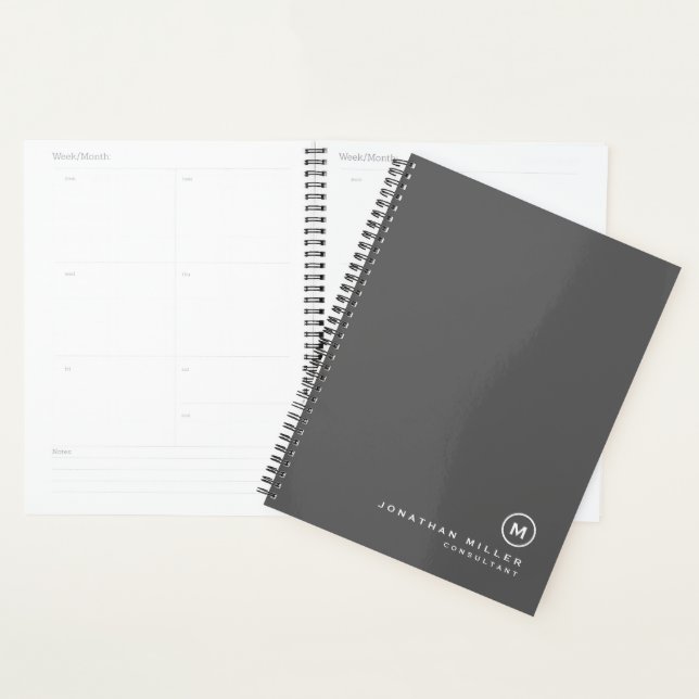 Professional Gray & White Monogram Initial Planner (Display)