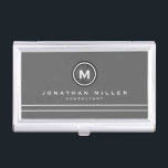 Professional Gray & White Monogram Medallion Business Card Case<br><div class="desc">Professional business card holder features simple gray and white design with a stylized monogram medallion in black and white with modern typography, with custom name and title or role in a coordinating white typography on a gray background with two complimentary white stripes to balance the overall design. Shown with personalized...</div>
